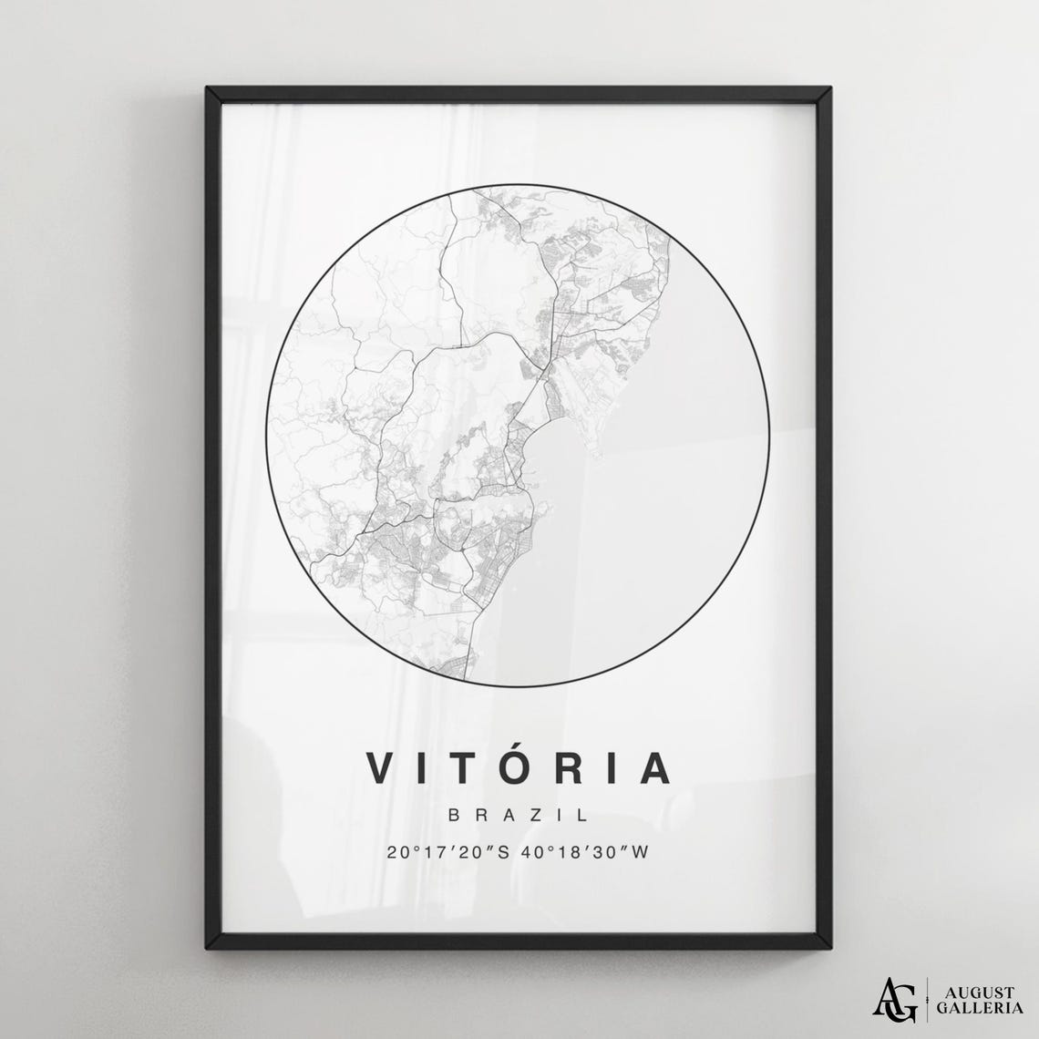 Vitoria Brazil Circular City Map Minimalist Black White Poster