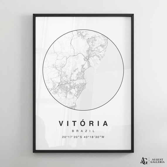 Vitoria Brazil Circular City Map Minimalist Black White Poster