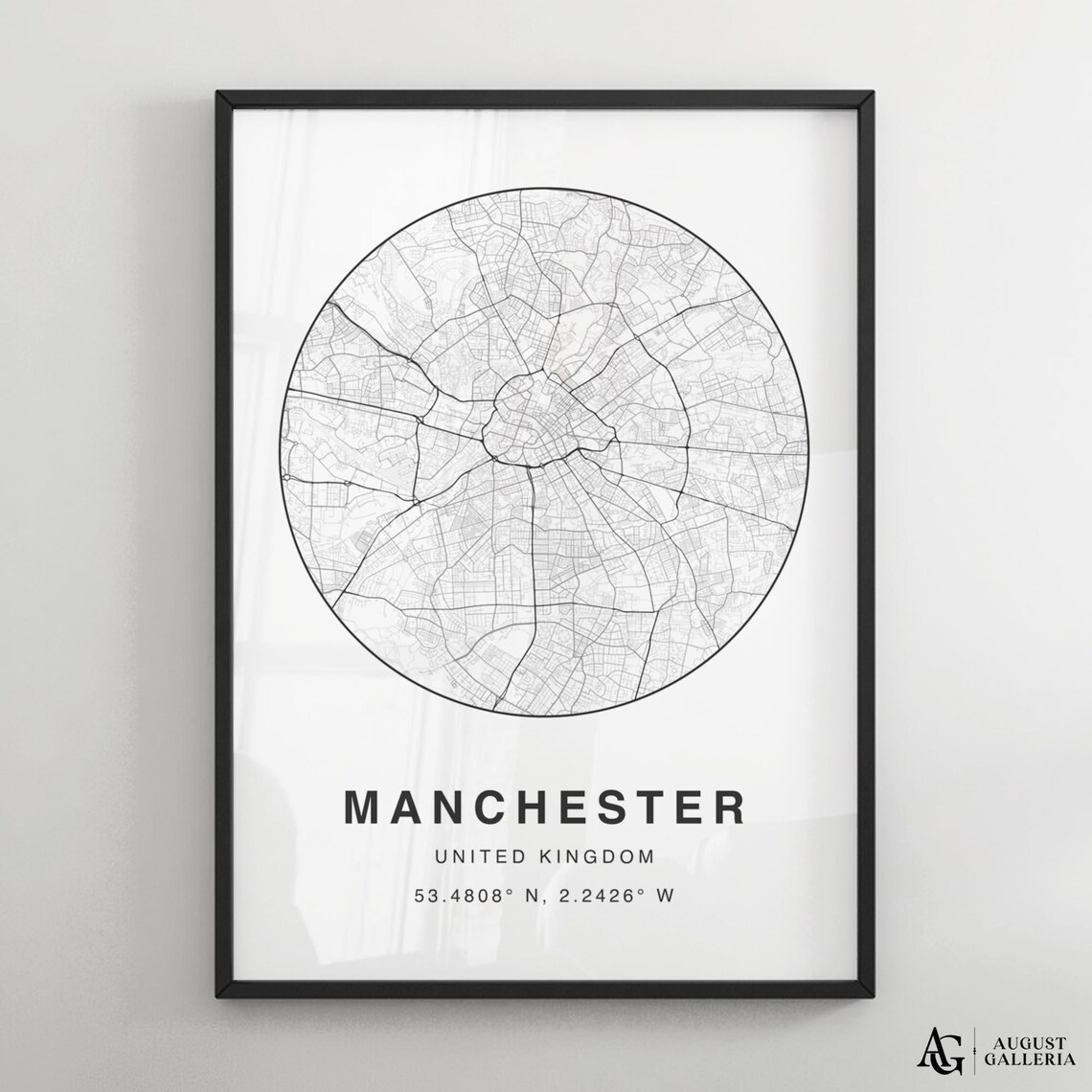 Manchester United Kingdom Circular Map Black And White Minimalist Poster