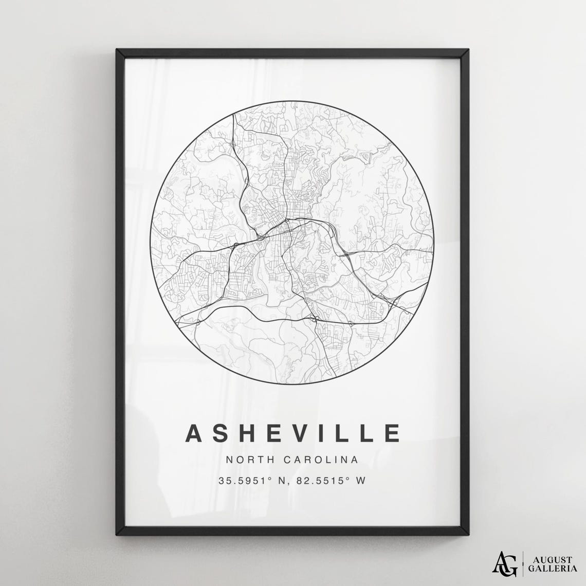 Asheville North Carolina Minimalist Circular Street Map Decor Poster
