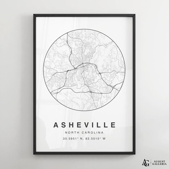 Asheville North Carolina Minimalist Circular Street Map Decor Poster