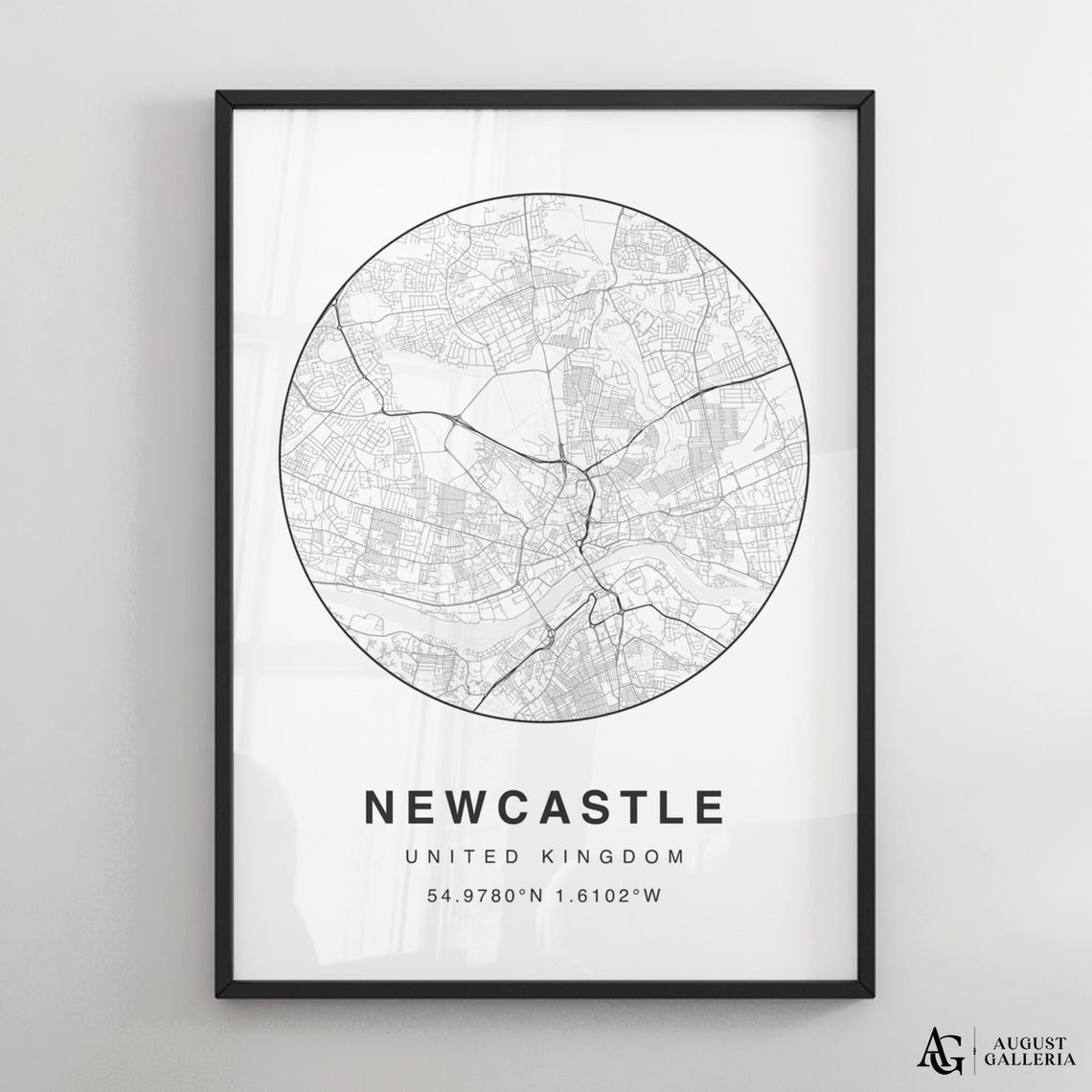 Newcastle United Kingdom Black White Circular City Map Poster