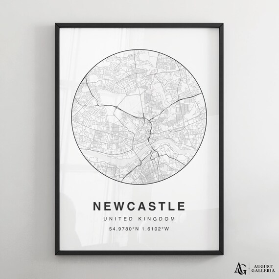 Newcastle United Kingdom Black White Circular City Map Poster