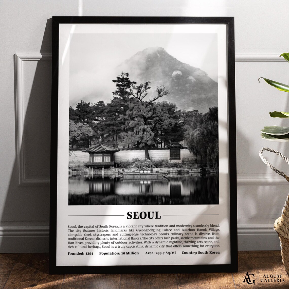 Seoul South Korea Black White City Historic Palace By Lake Poster