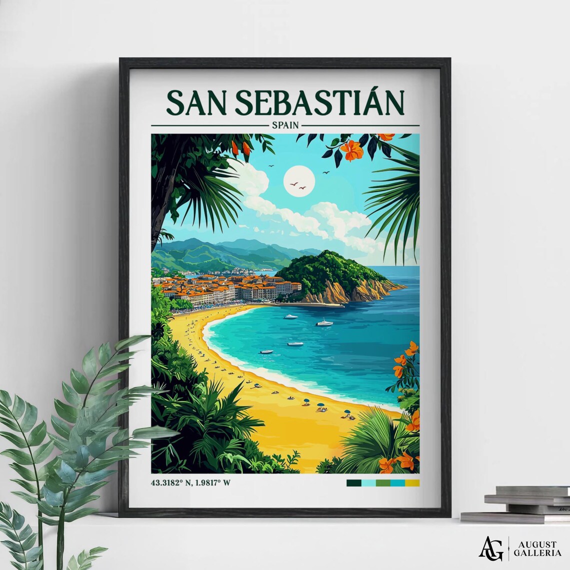 San Sebastian Spain Golden Beach Bay Turquoise Sea Travel Poster