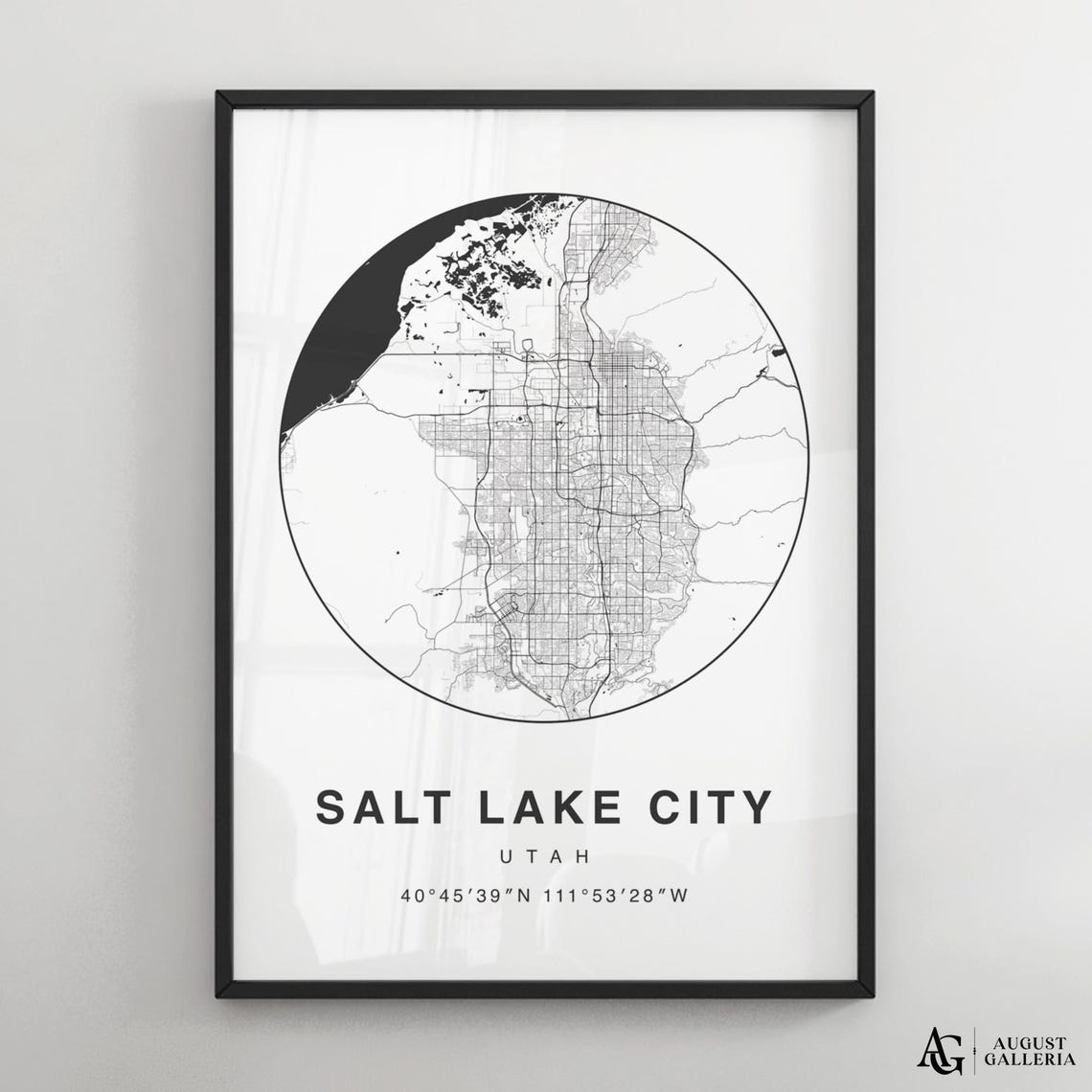 Salt Lake City Utah Circular Map Black And White Minimalist Poster