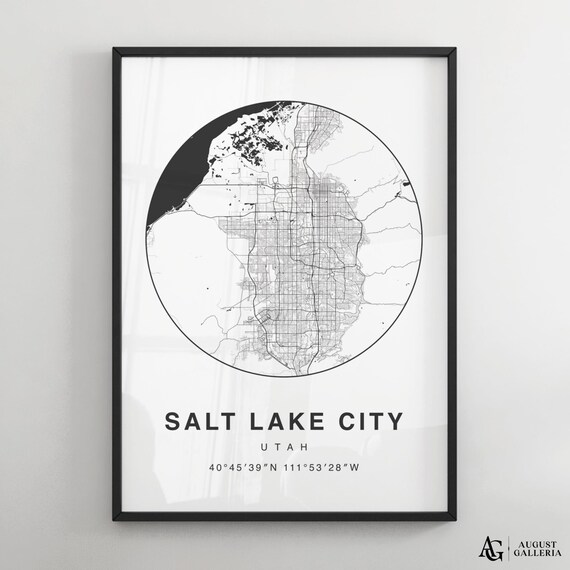 Salt Lake City Utah Circular Map Black And White Minimalist Poster