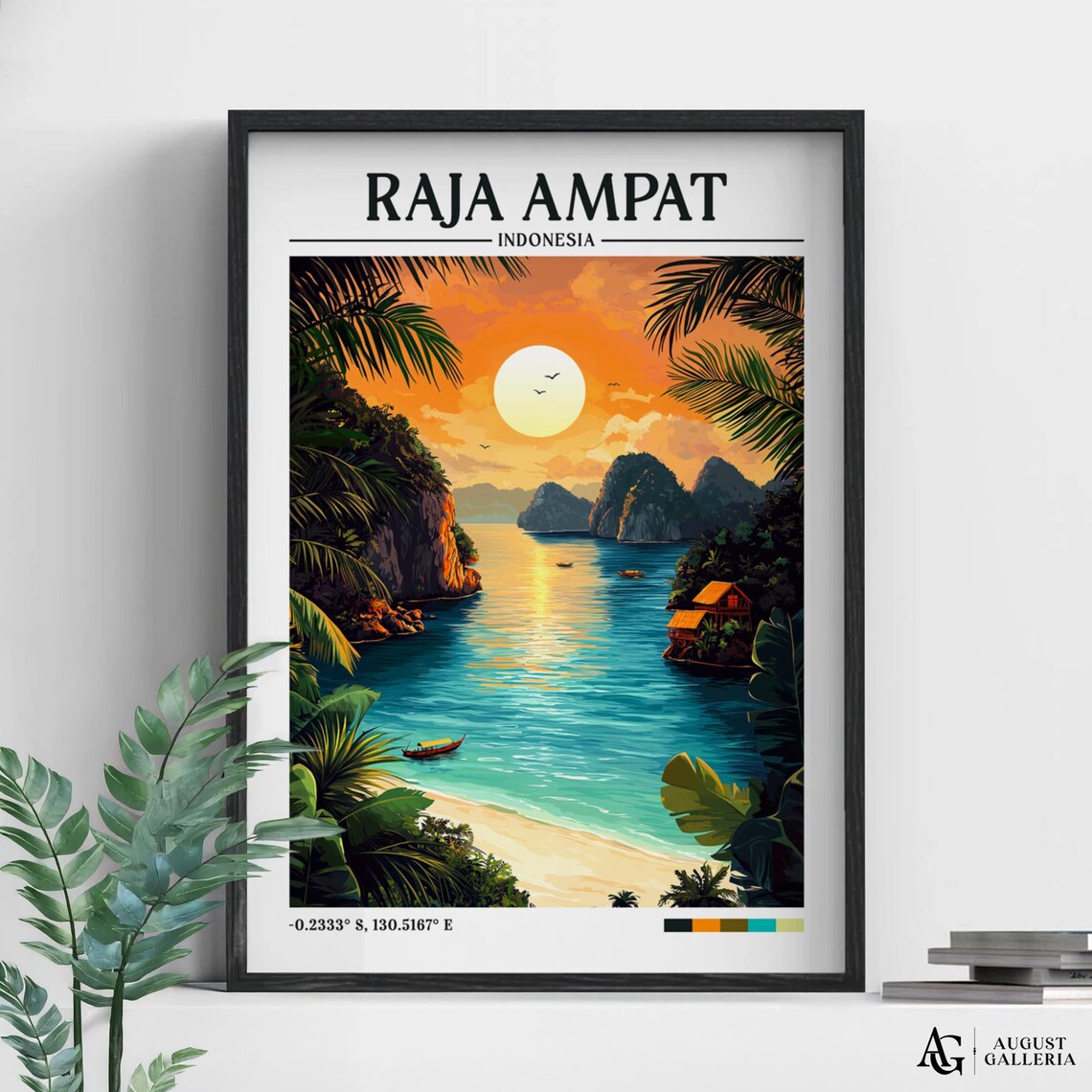 Raja Ampat Indonesia Retro Travel Tropical Islands Golden Sunset Poster