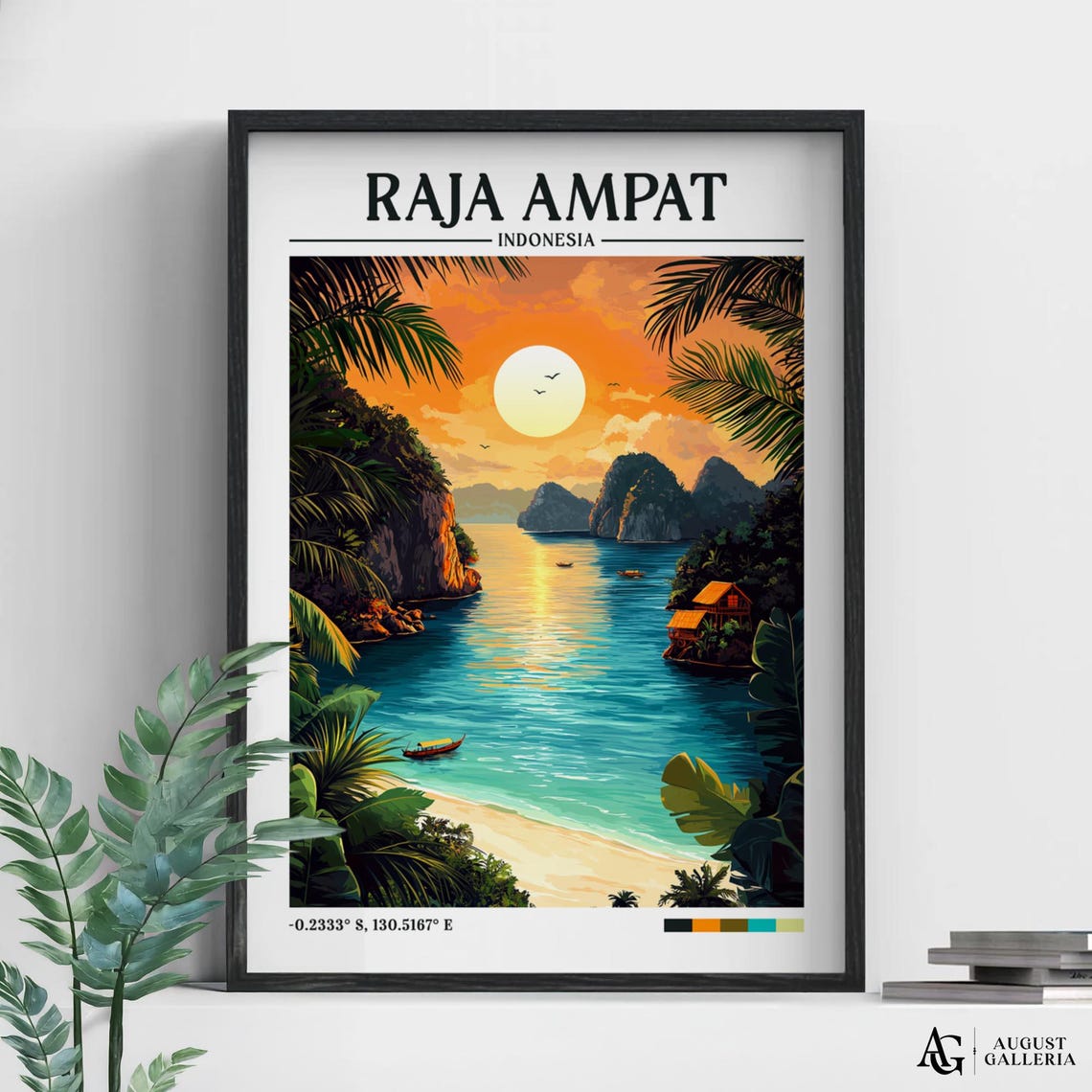 Raja Ampat Retro Travel Print Wall Art Framed Canvas Poster Illustration Wanderlust
