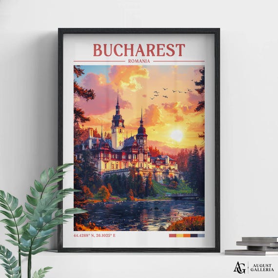 Bucharest Romania Retro Travel Print Wanderlust Posters Wall Art Framed Prints Canvas Poster