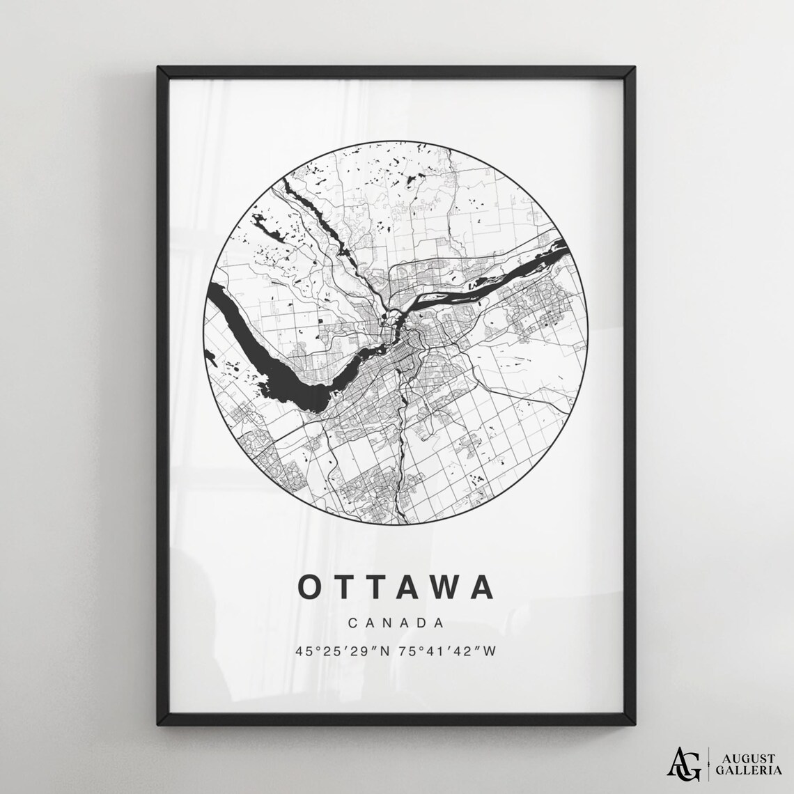 Ottawa Canada Minimalist City Street Map Black and White Art Poster