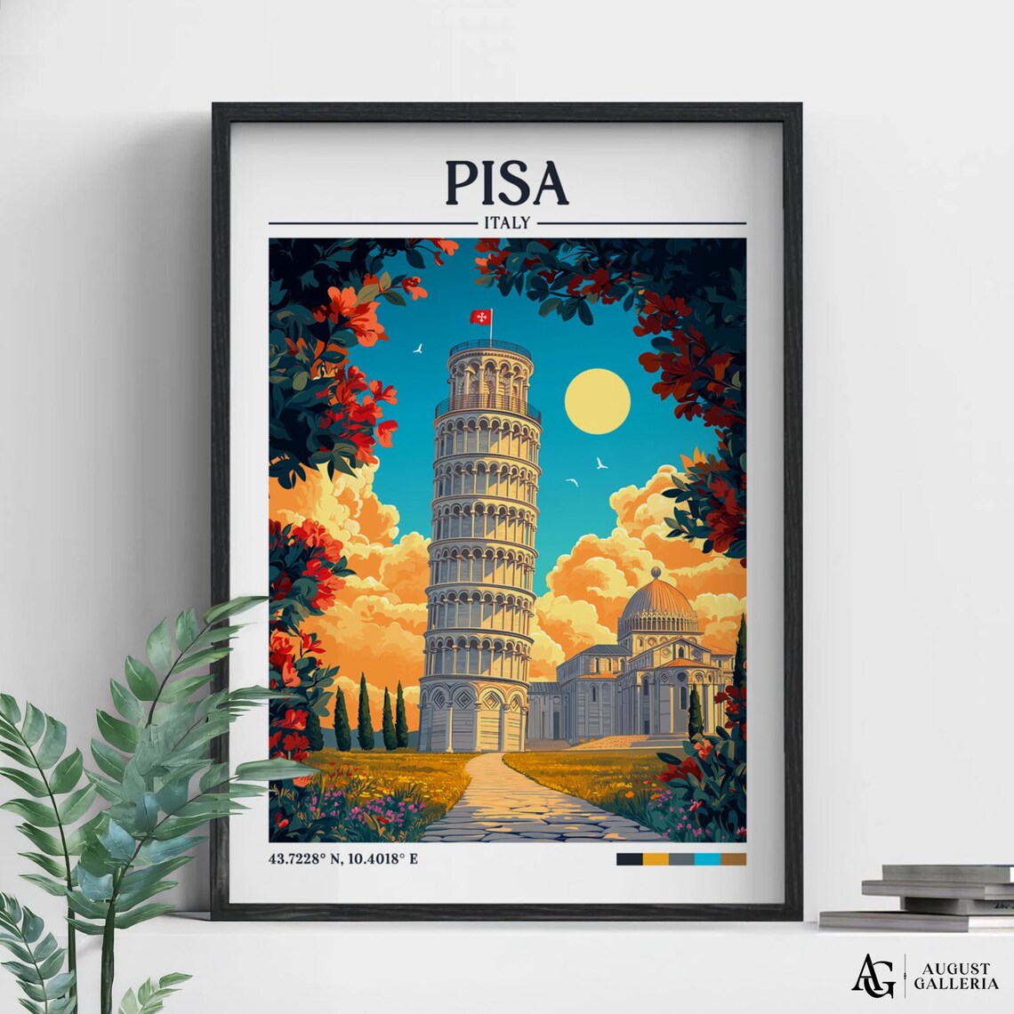 Pisa Italy Retro Travel Poster, Wanderlust