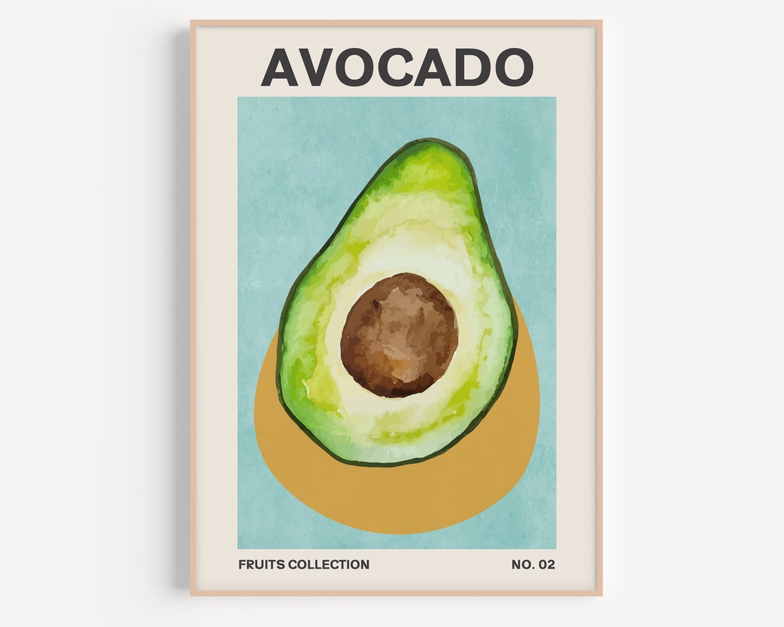 Avocado Watercolor Half Fruit Kitchen Mid Century Modern Print