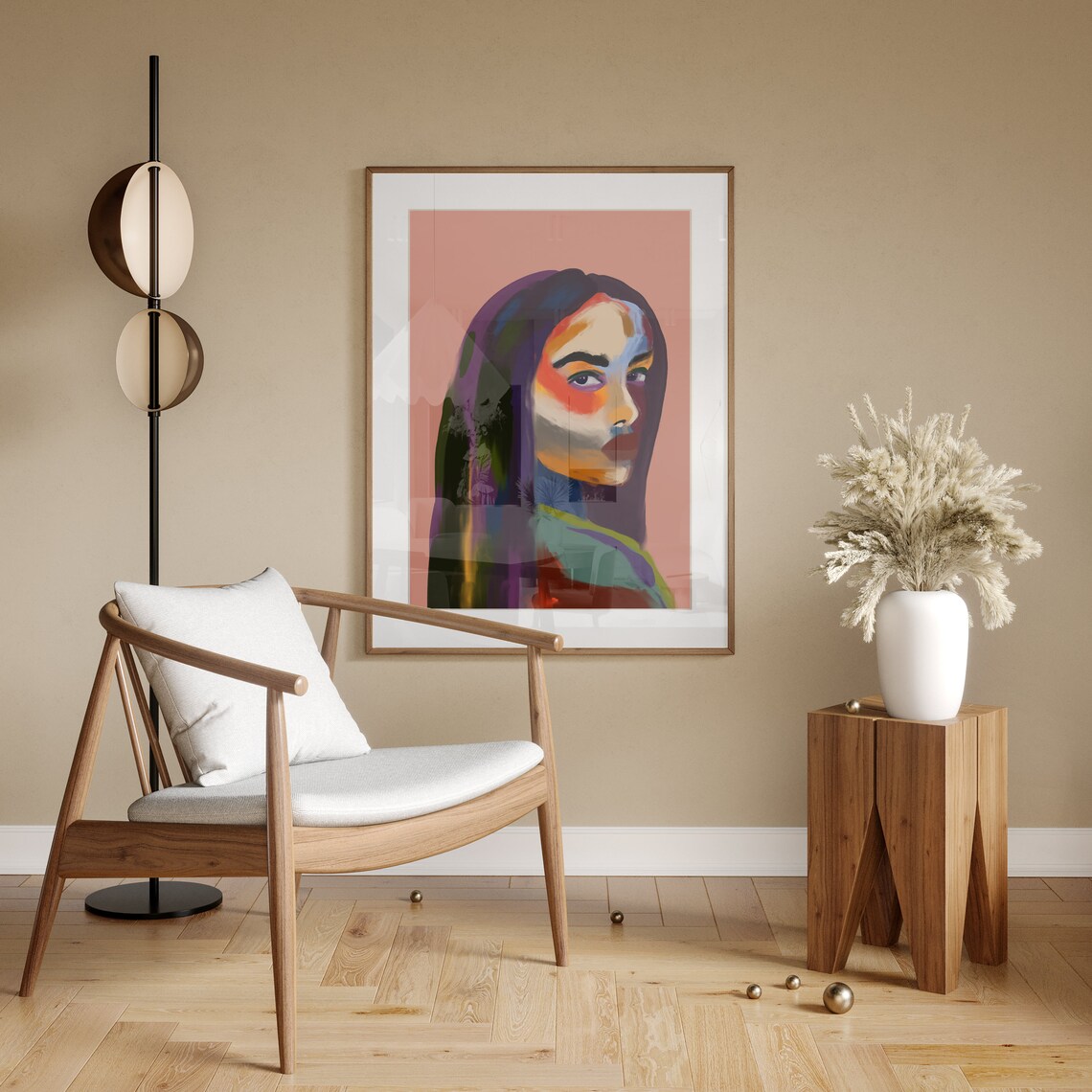 Colorful Expressionist Woman Portrait Long Dark Hair Pink Poster - Image 4