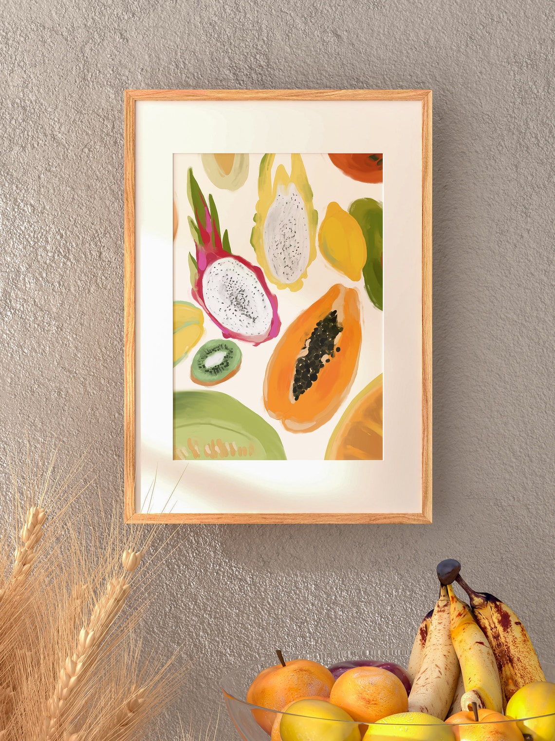 Tropical Fruit Collage Dragon Fruit Papaya Kiwi Colorful Poster - Image 4