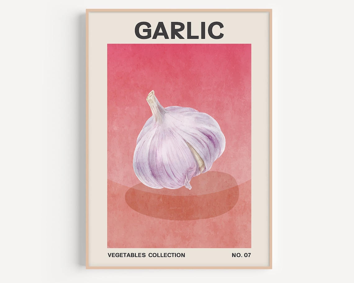 Retro Garlic Art Print, Kitchen Wall Art