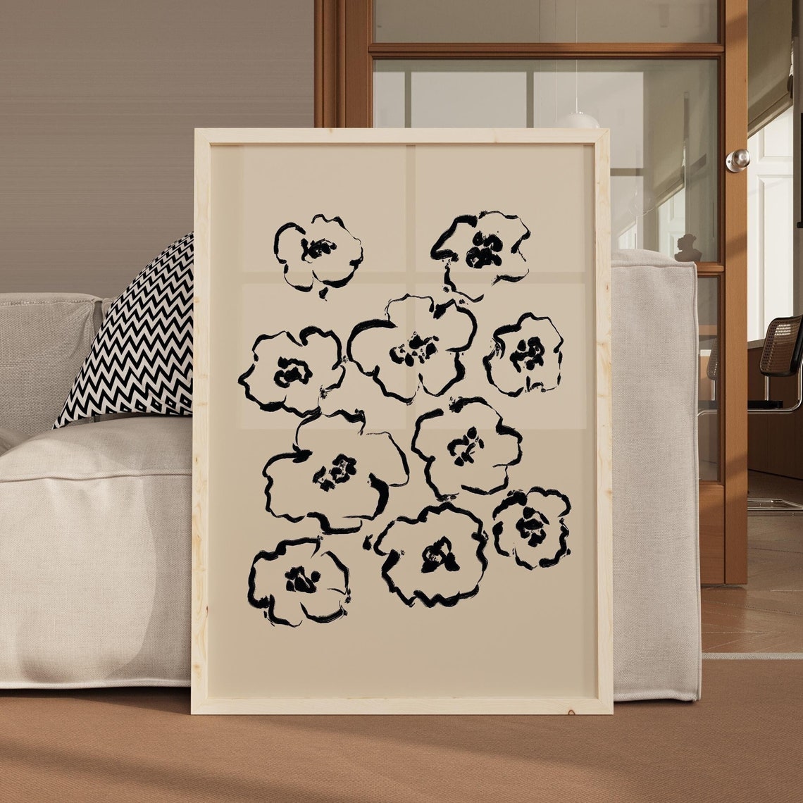 Hand Drawn Black Ink Flowers Minimalist Botanical Line Art Poster
