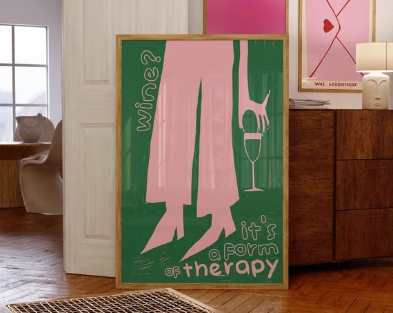 Eclectic Maximalist Wine Print, Kitchen Cocktail Art