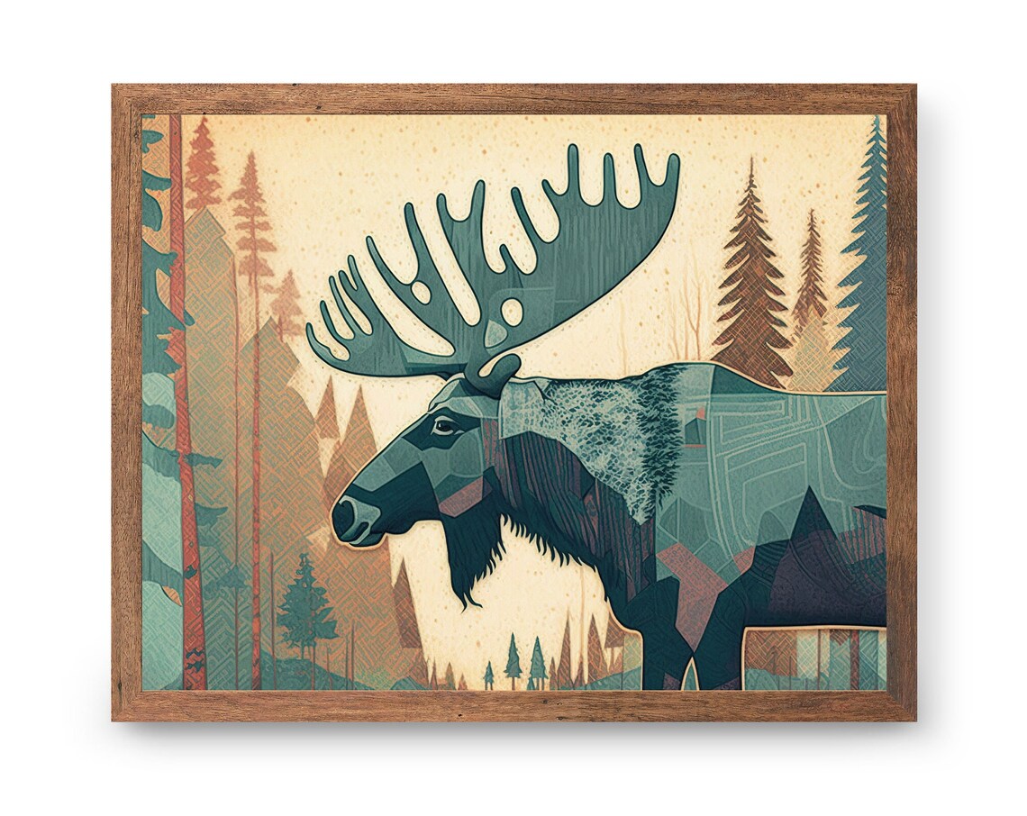 Vintage Moose Art Print, Rustic Cabin Decor - Image 3