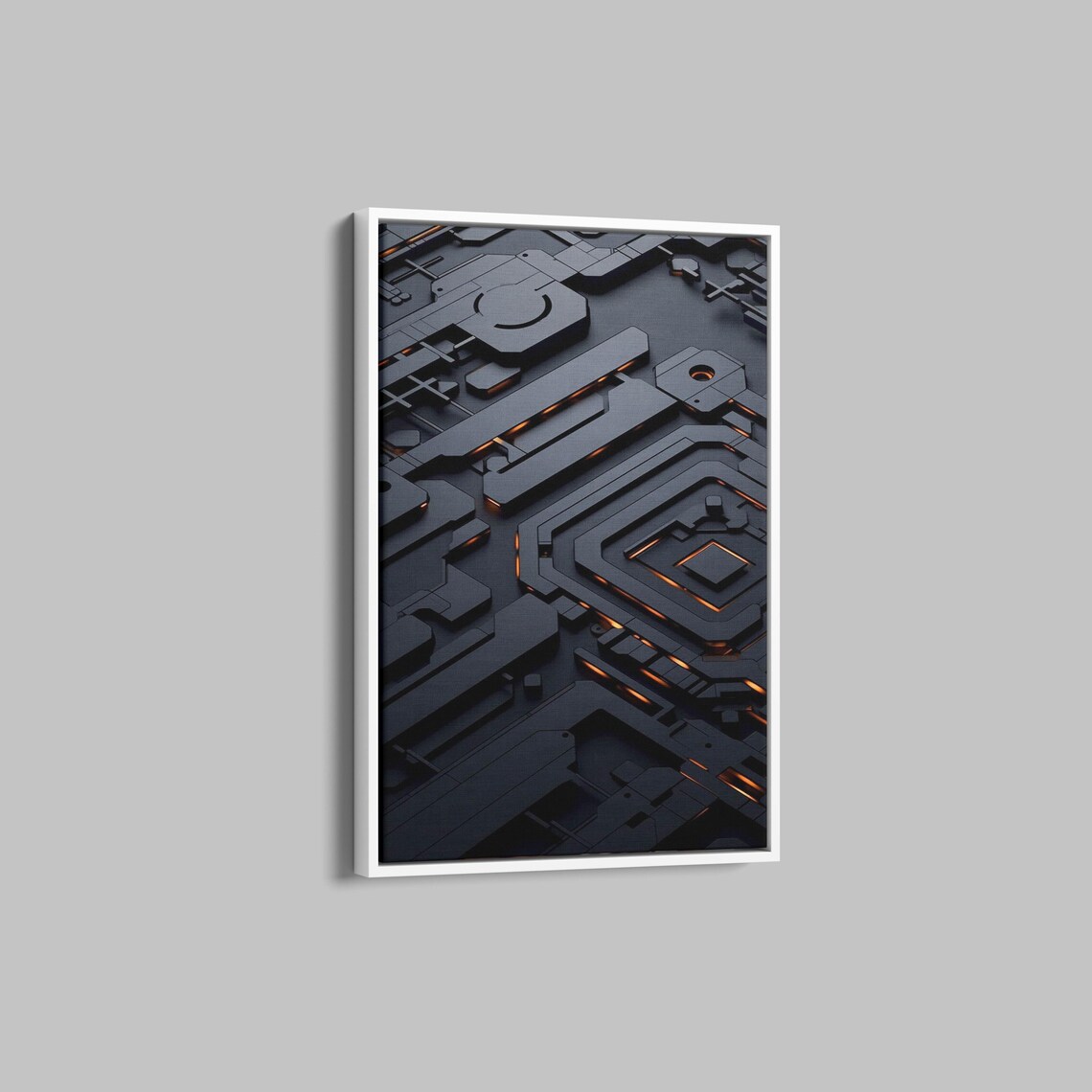 Dark 3D Circuit Board With Glowing Orange Circuit Lines Tech Poster - Image 3