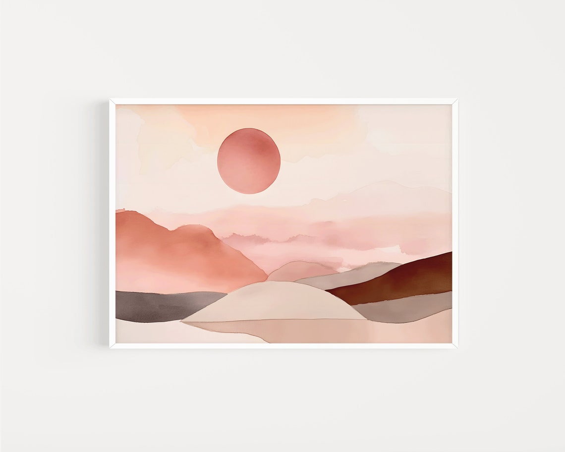 Abstract Sunset Art Print Watercolor Warm Color Palette Burnt Orange Abstract Landscape Boho Home Dcor Sunset Print - Image 2