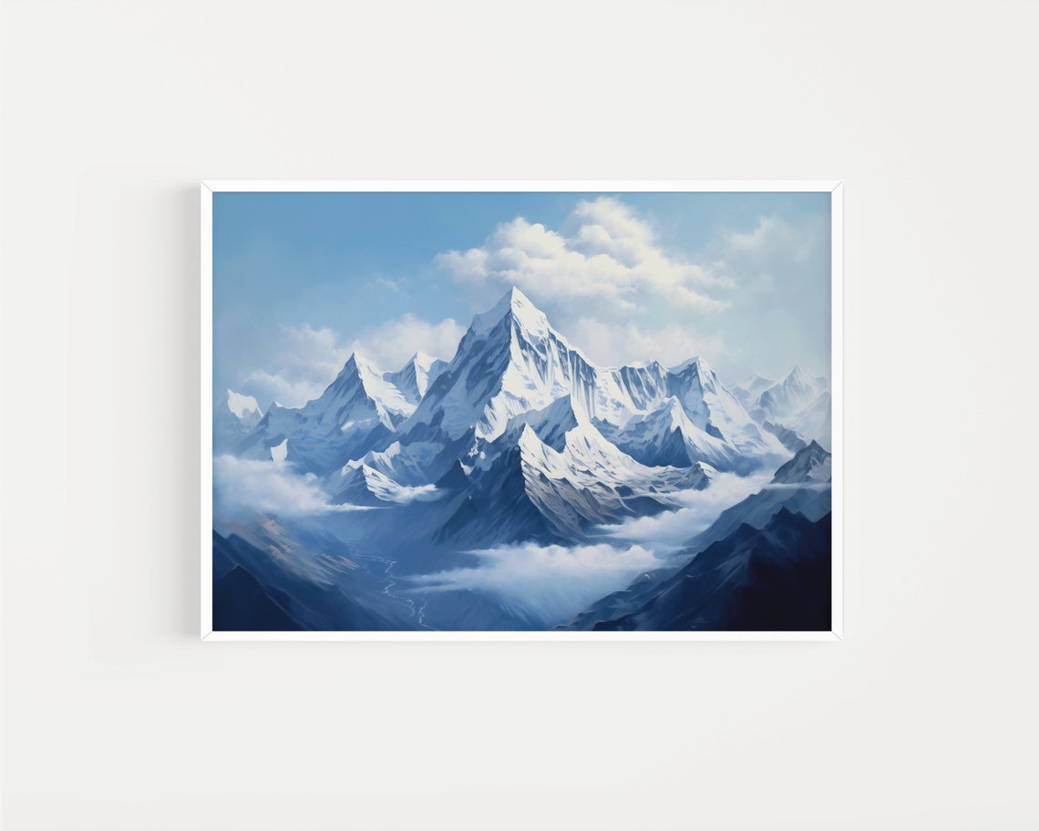 Snow-Capped Himalayan Peaks Blue Mountain Landscape Wall Poster - Image 2