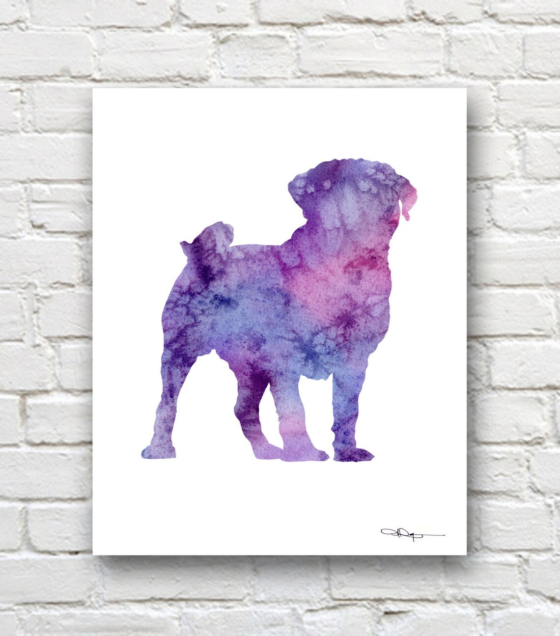 Purple Watercolor Pug Dog Standing Framed Pet Portrait Art Print - Image 2