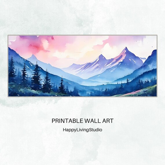 Amazing Mountains Wall Art Large Art High Resolution Print Horizontal Wall Art Print Colorful Watercolor Art