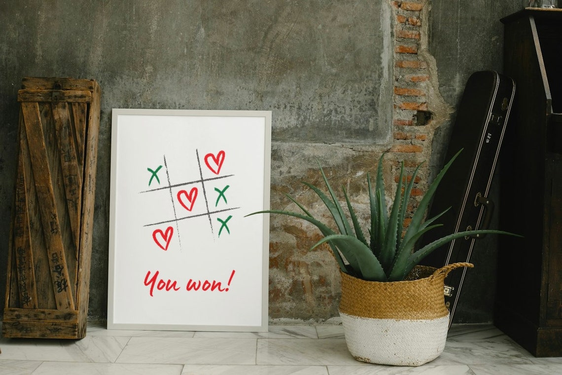 You Won Tic Tac Toe Hearts Love Game Romantic Valentine Wall Art - Image 4