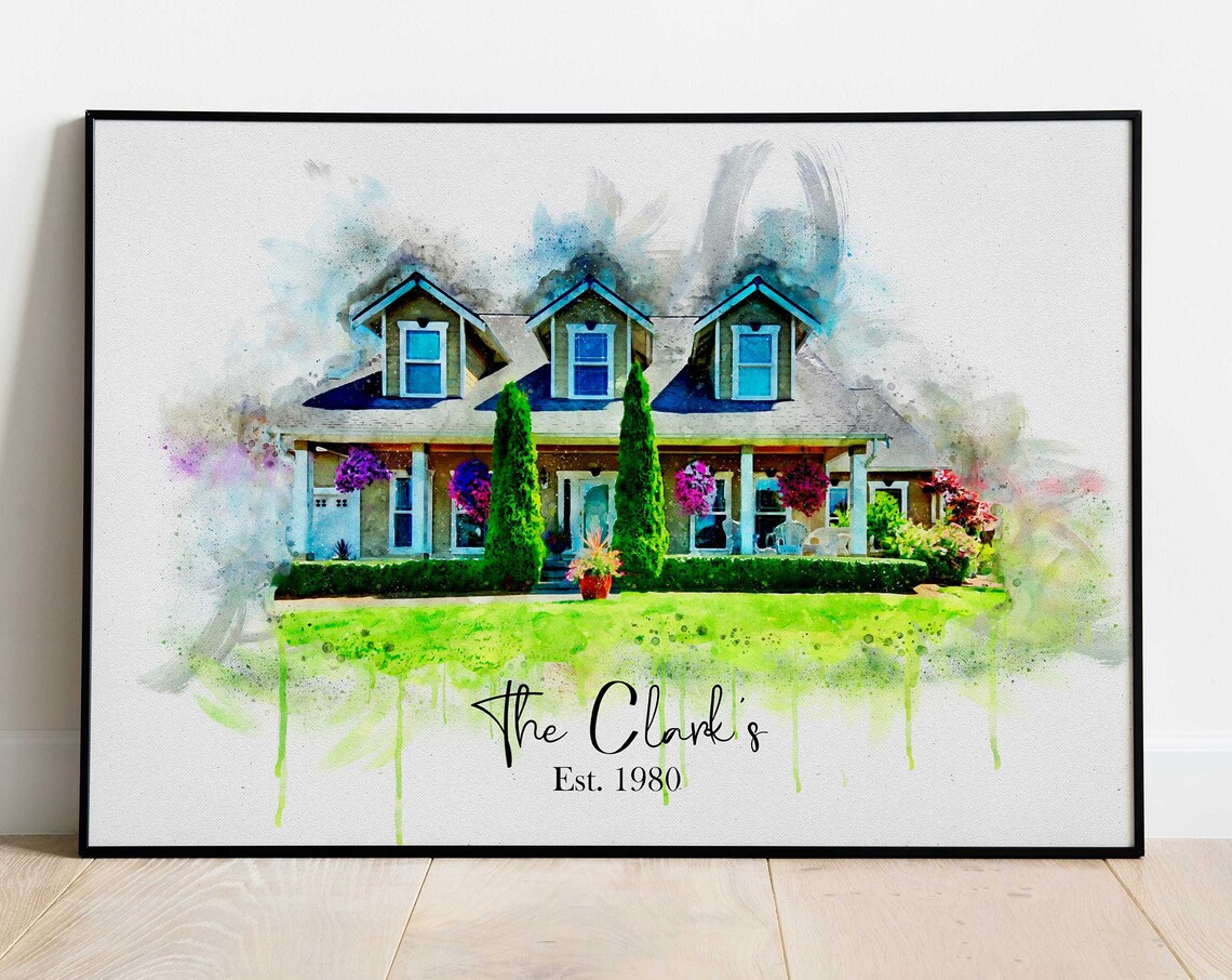 Cape Cod Style House Watercolor Portrait Family Name Est 1980 Poster