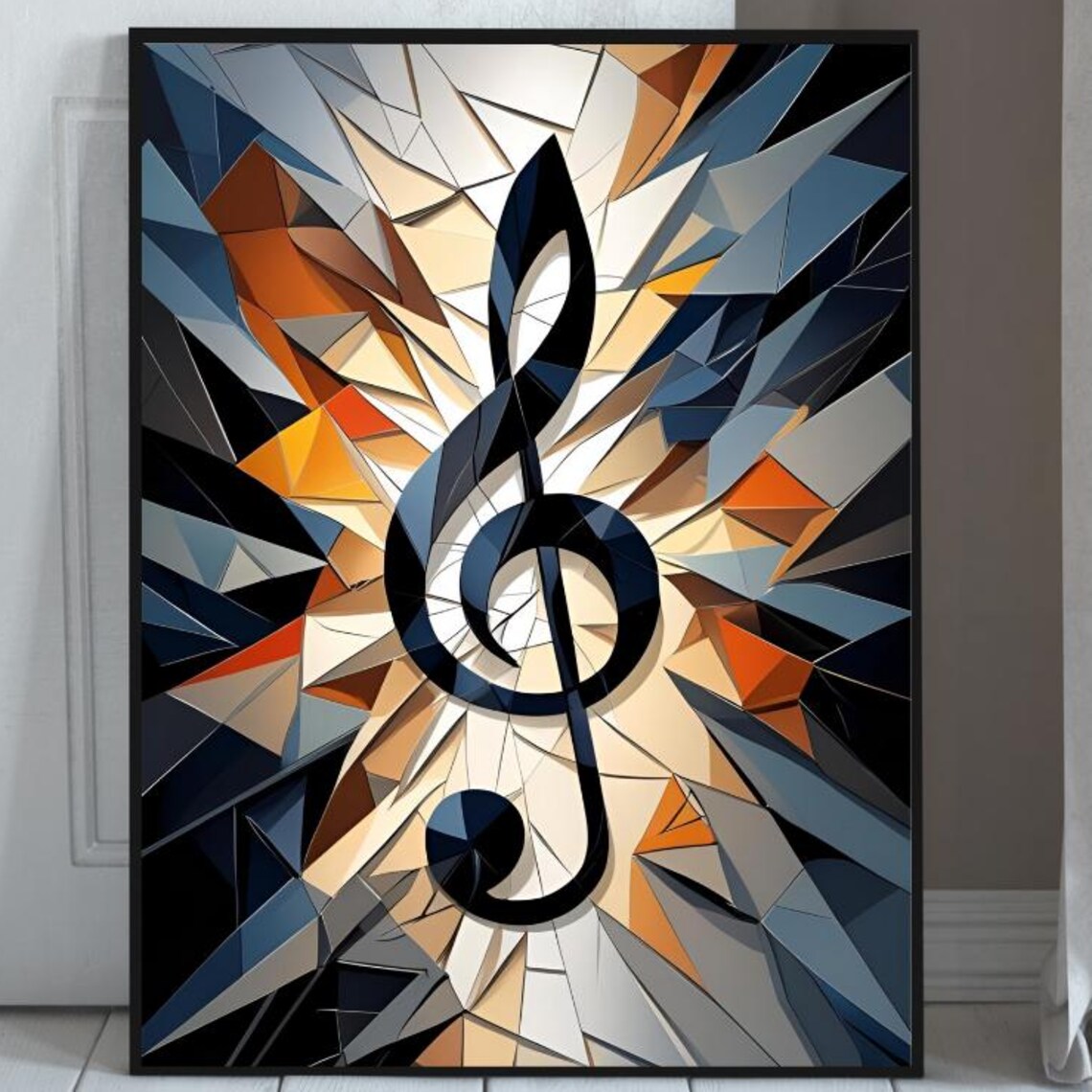 Faceted Crystal Treble Clef Low Poly Geometric Music Art Poster