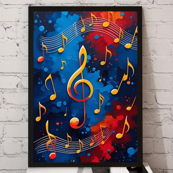 Abstract Musical Notes Jazz Artwork, Mid-Century Print