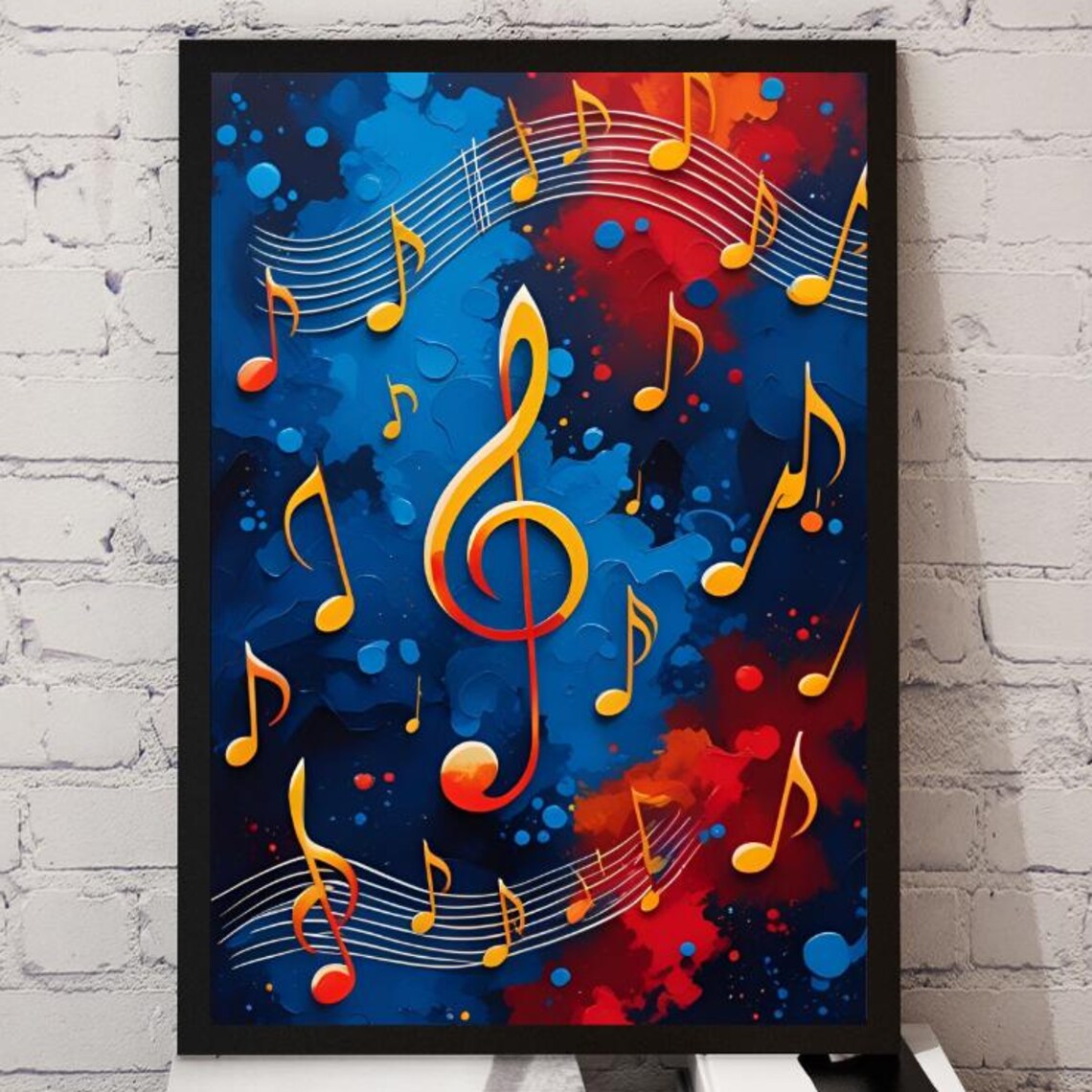 Abstract Musical Notes Jazz Artwork, Mid-Century Print