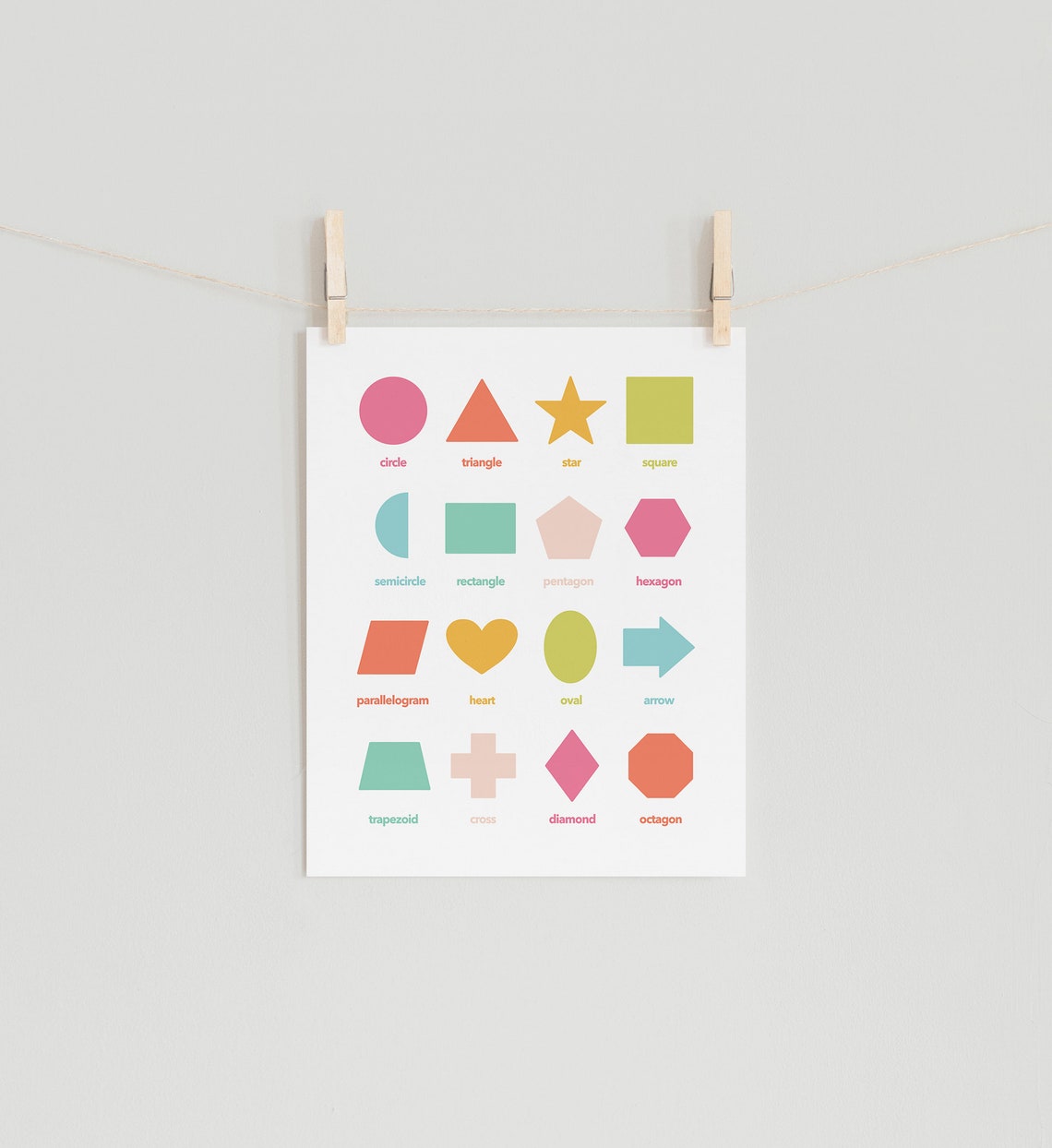 Educational Shapes Chart Pastel Color Kids Nursery Learning Poster - Image 4