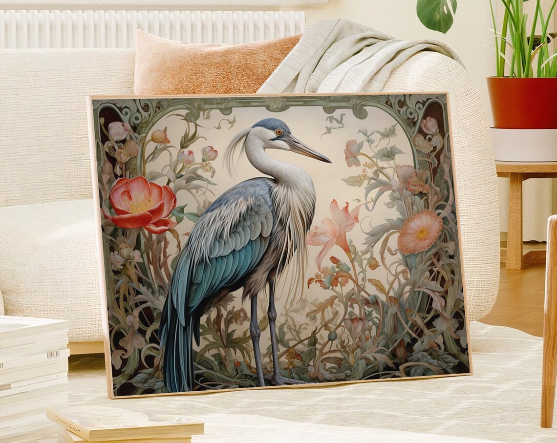 William Morris Inspired Crane Bird Art Print - Image 5