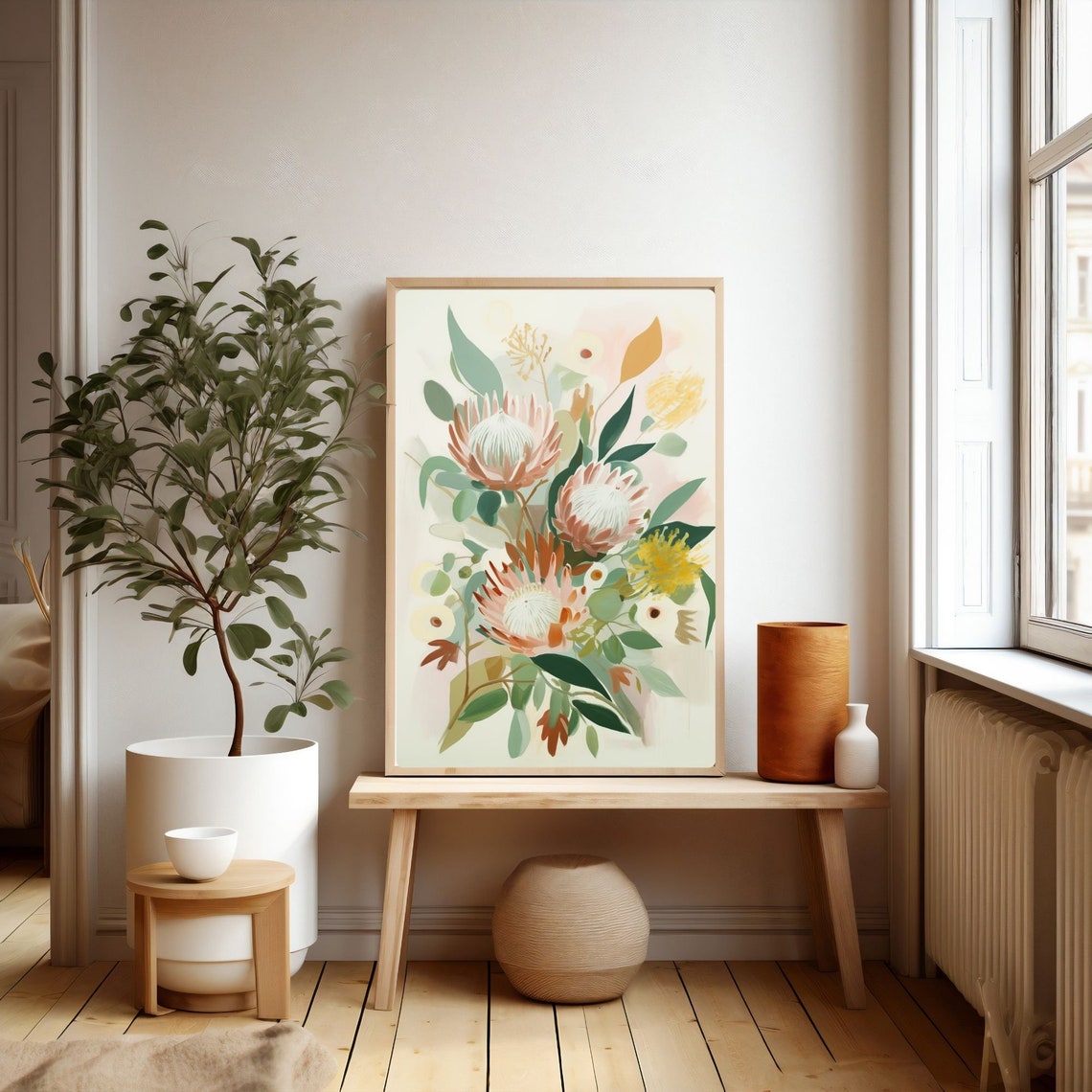 Soft Protea and Native Flower Bouquet in Soft Blush Tones Poster - Image 2