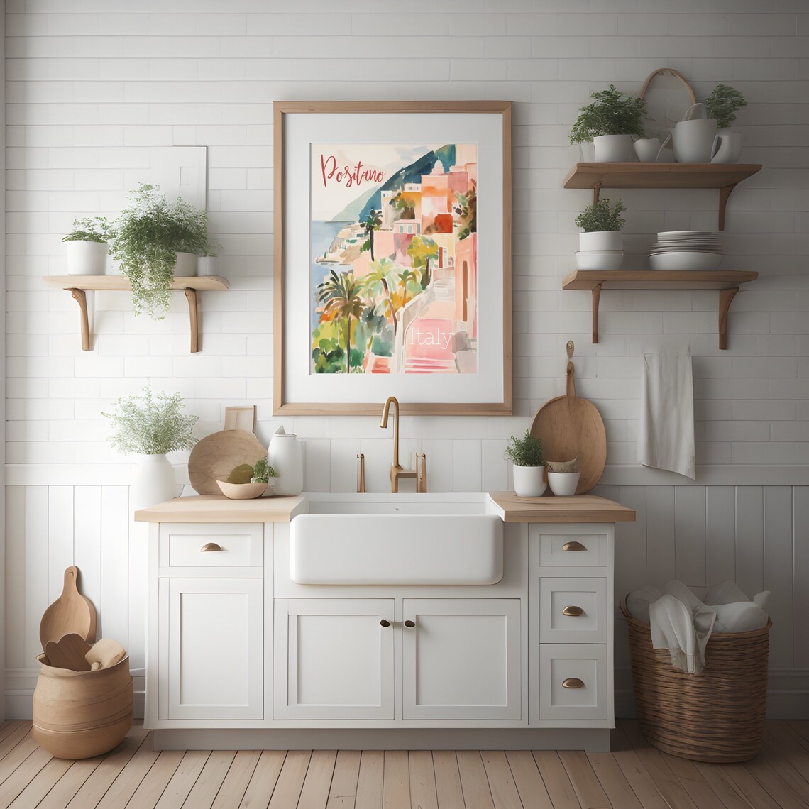 Positano Italy Watercolor Travel Poster with Coastal Village Scene - Image 3