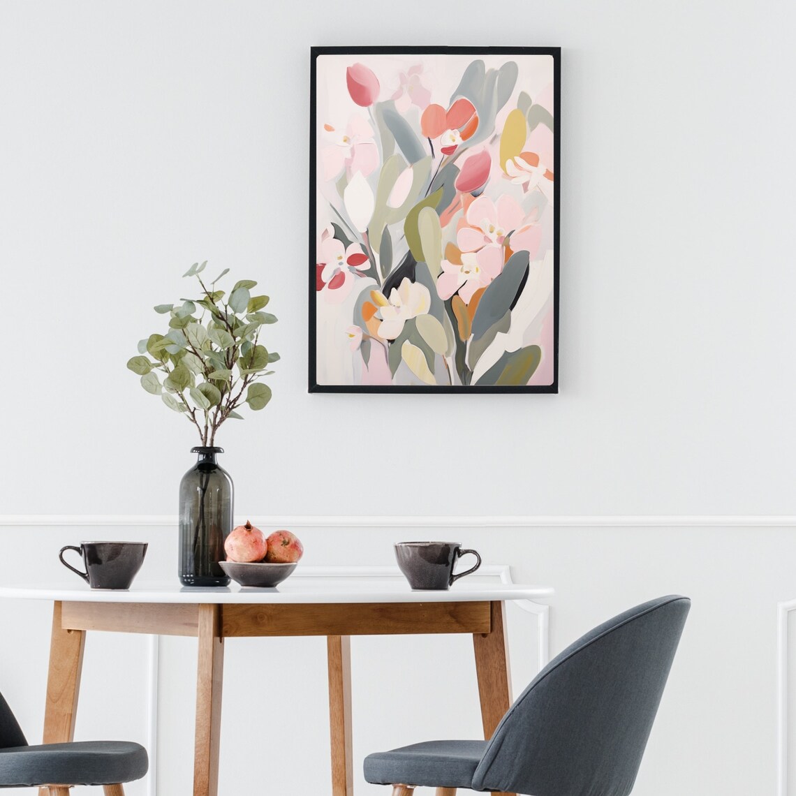Soft Abstract Floral Arrangement in Coral and Sage Tones Poster - Image 2