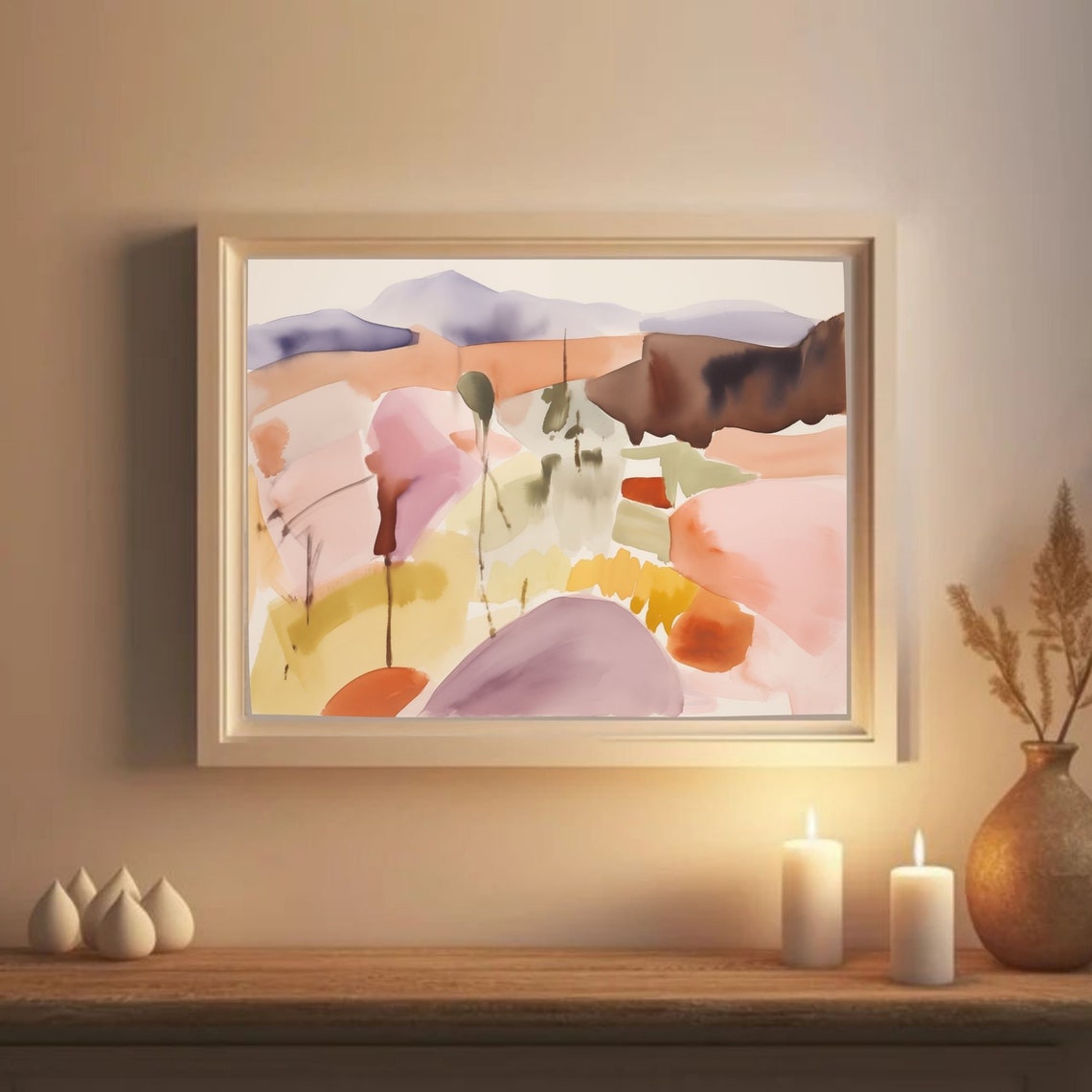 Warm Abstract Landscape Watercolor In Pink And Orange Hues Poster - Image 2