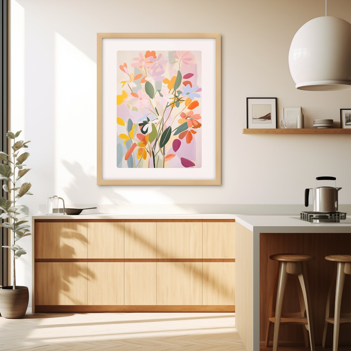 Soft Pastel Floral Stems in Peach Yellow and Blue Tones Poster - Image 2