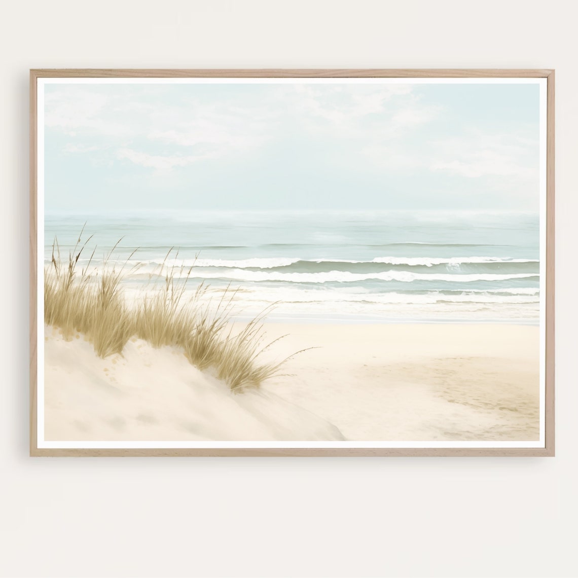 Beach Dunes With Sea Grass Calm Ocean Waves Minimalist Poster