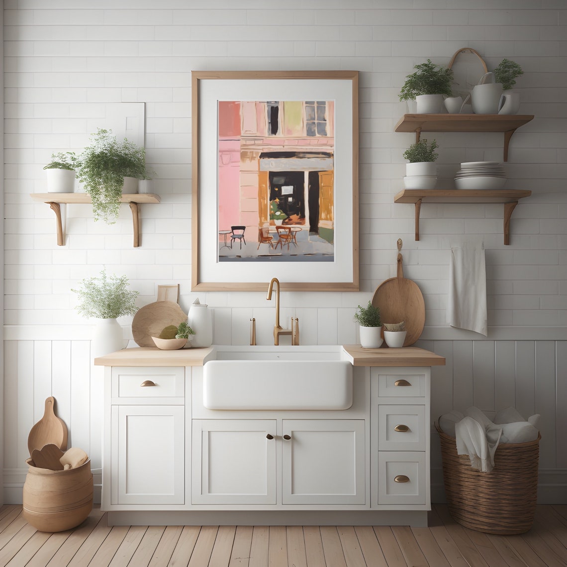 Pink Parisian Cafe Storefront Terrace Scene Watercolor Poster - Image 2