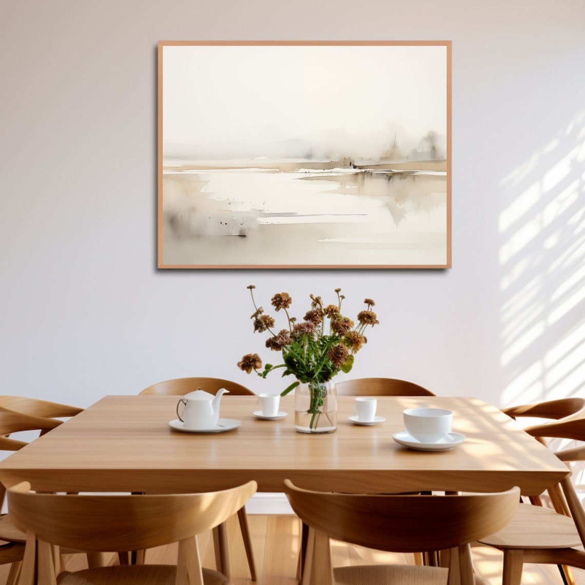 Pale Neutral Misty Waterscape Minimal Abstract Lake Art Poster - Image 2