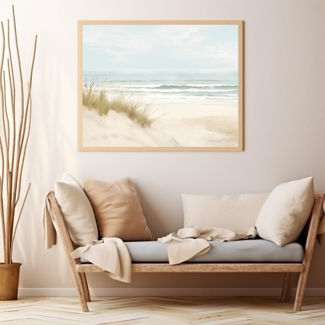 Beach Dunes With Sea Grass Calm Ocean Waves Minimalist Poster - Image 3