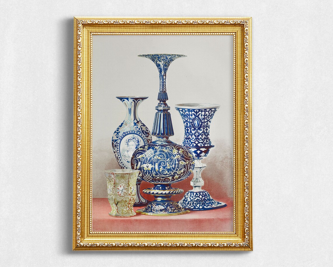 Blue White Chinoiserie Vases Vintage Still Life Porcelain Art Print - Image 2