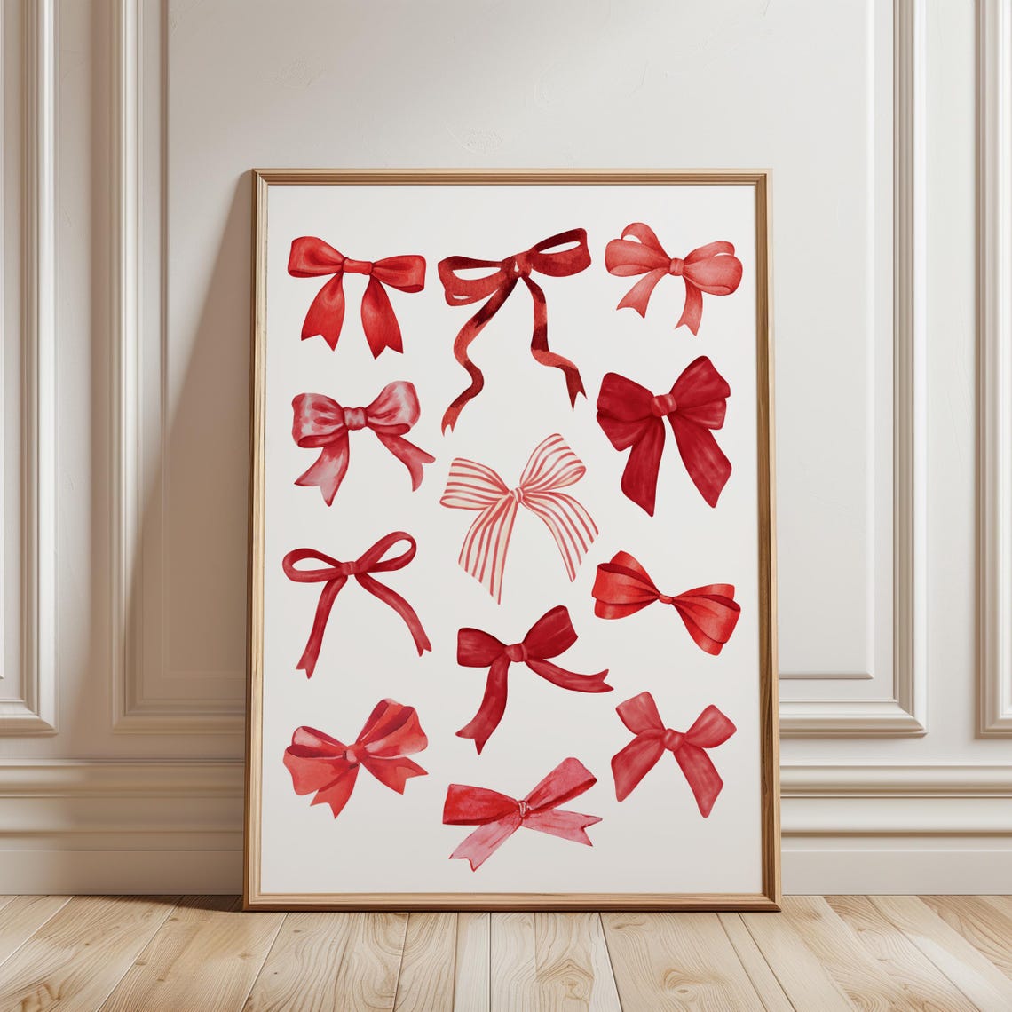 Red Watercolor Bow Pattern Coquette Girly Holiday Decor Poster