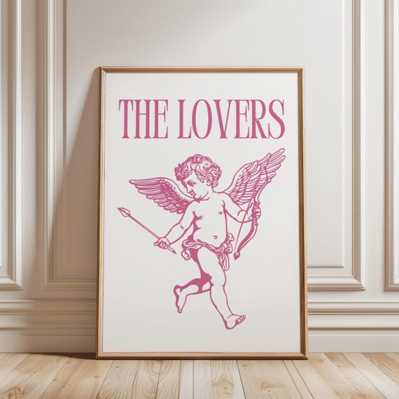 Valentines Day Wall Art The Lovers Cupid Vintage Print Cute Pink Girly Wall Art Valentines Day Print Retro Cute Wall Print Love Art