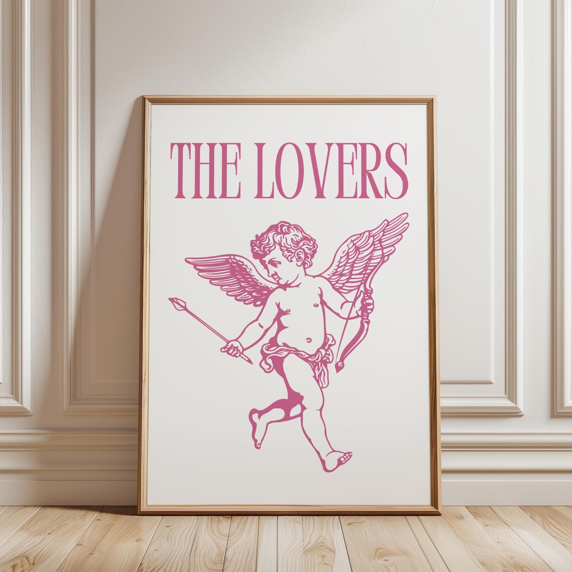 The Lovers Cupid Pink Vintage Valentine Romance Line Art Poster