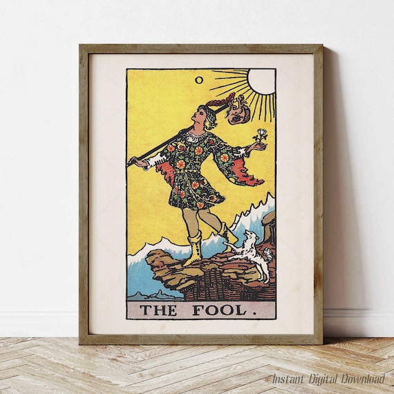 The Fool Tarot Card Vintage Rider Waite Smith Occult Art Print