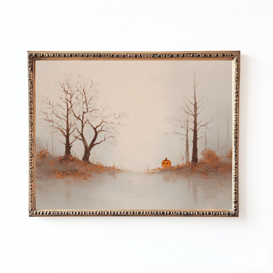 Spooky Halloween Landscape, Misty Lake Art Print